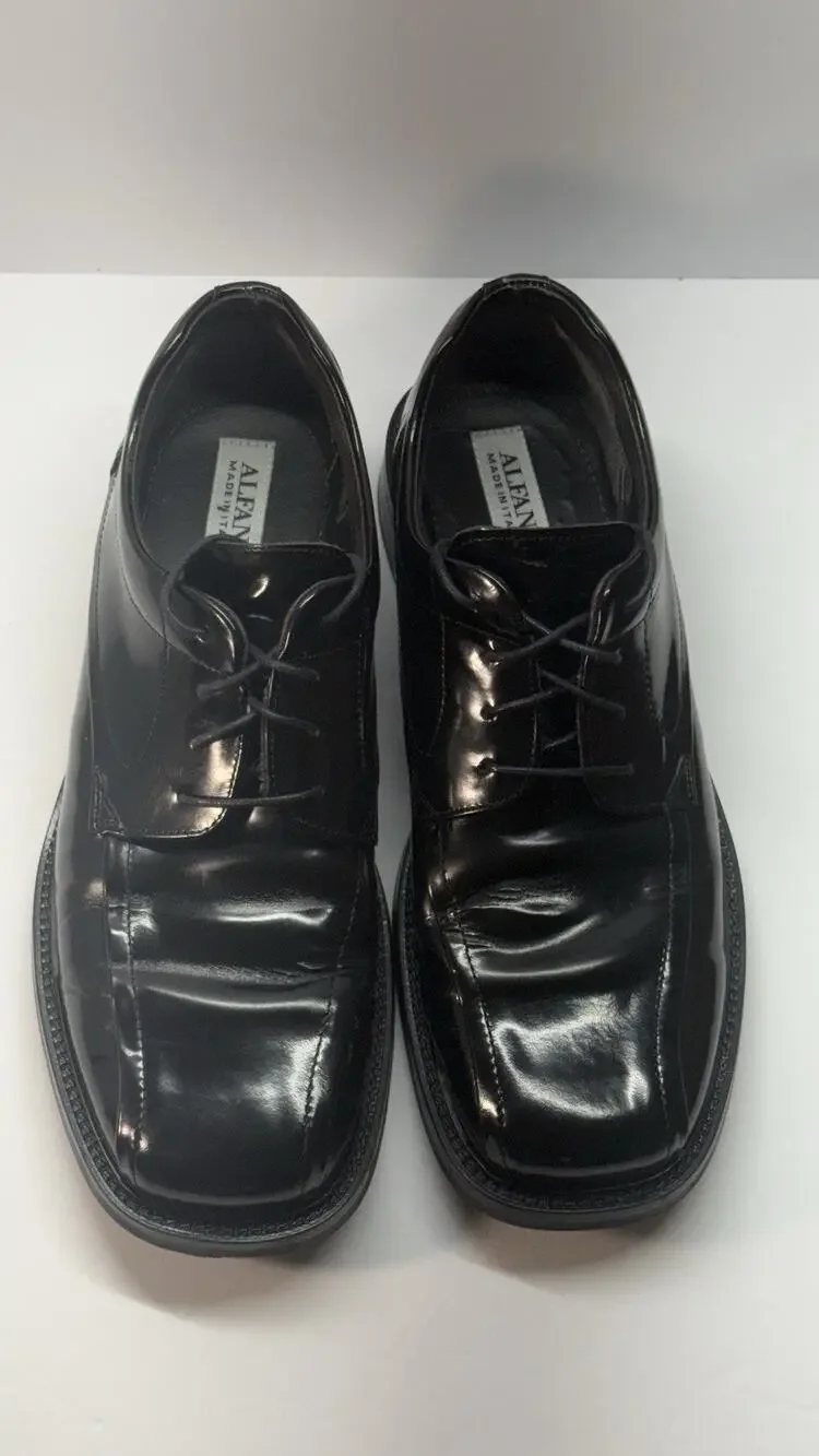 Men’s Alfani Black Leather Dress Shoes Made In Italy Square Toe Lace Up Size 13
